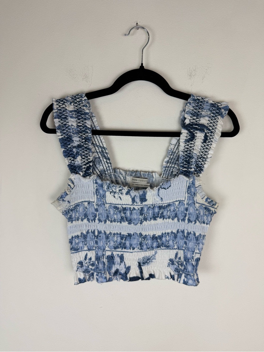 Urban Outfitters Floral Smocked Blue White Crop Top Size L